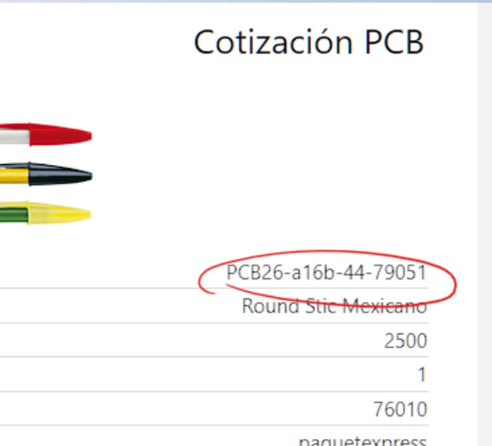 Indicador de clave cotización virtual productos BIC en correo electrónico