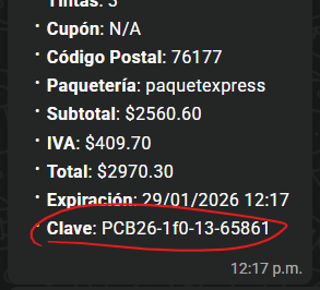 Indicador de clave cotización virtual productos BIC en Whatsapp
