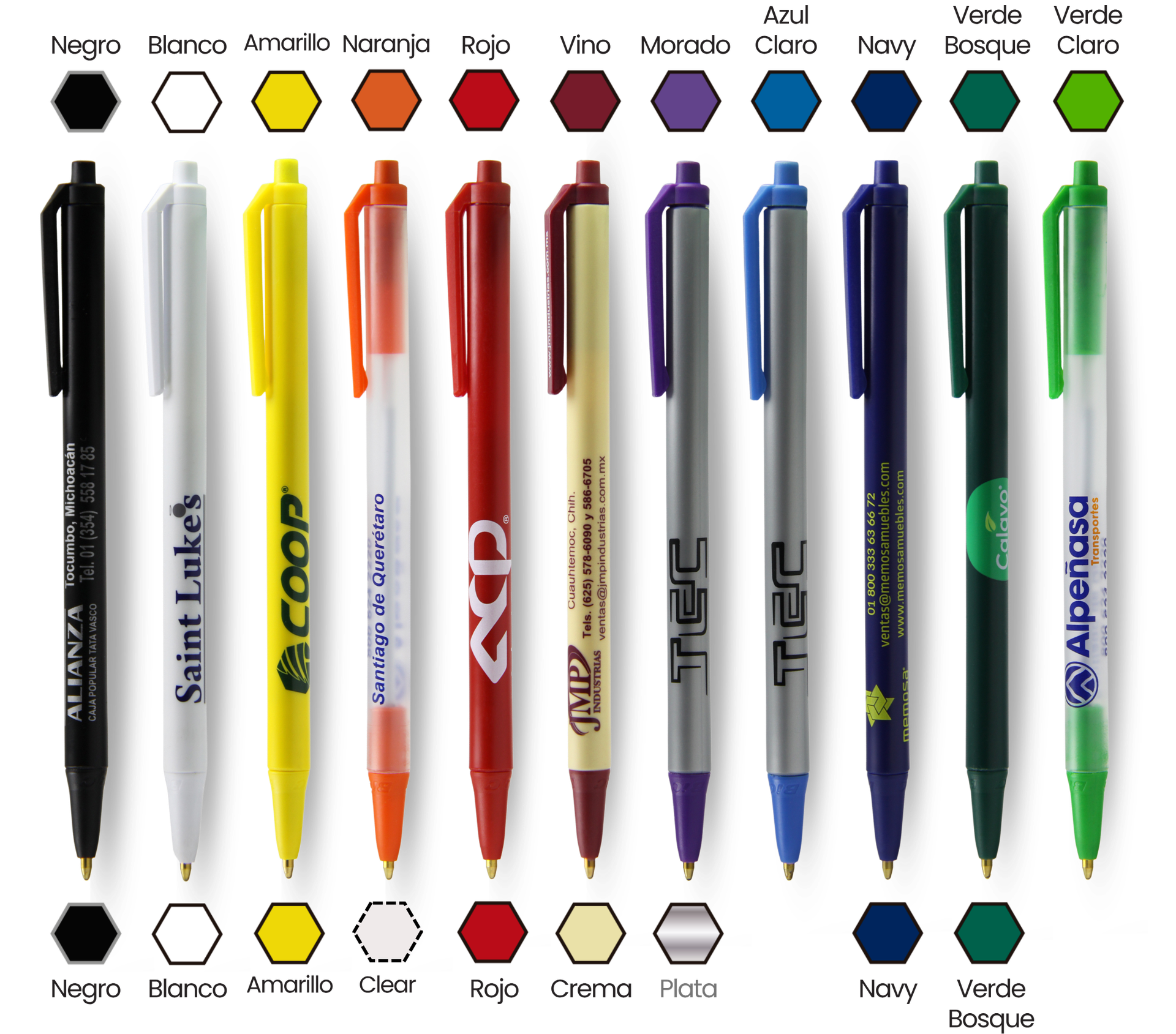 Colores disponibles del bolígrafo Clic Stic® 11 colores diponibles en Trim y 9 colores disponibles en Barril