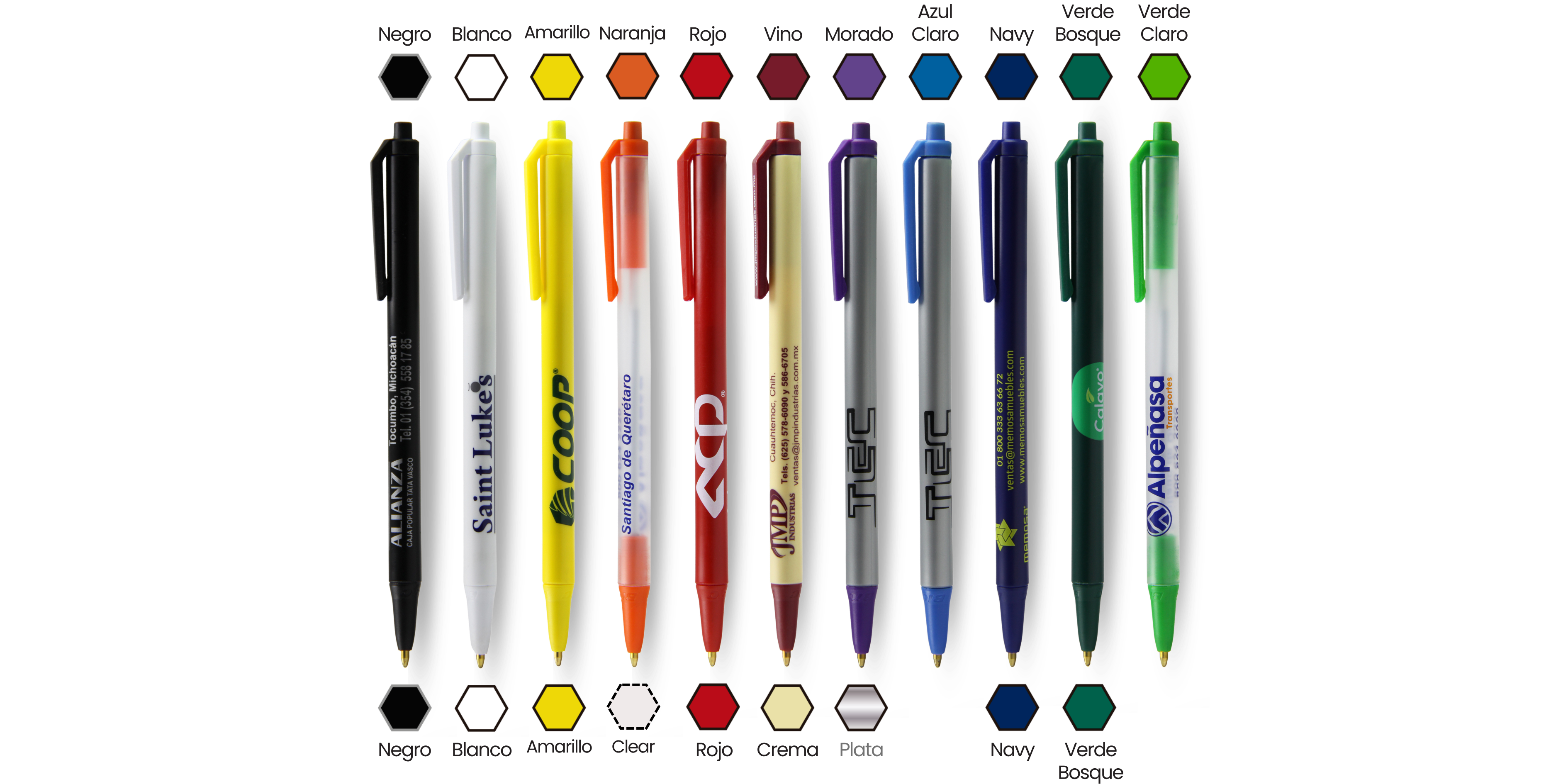 Colores disponibles del bolígrafo Clic Stic® 11 colores diponibles en Trim y 9 colores disponibles en Barril