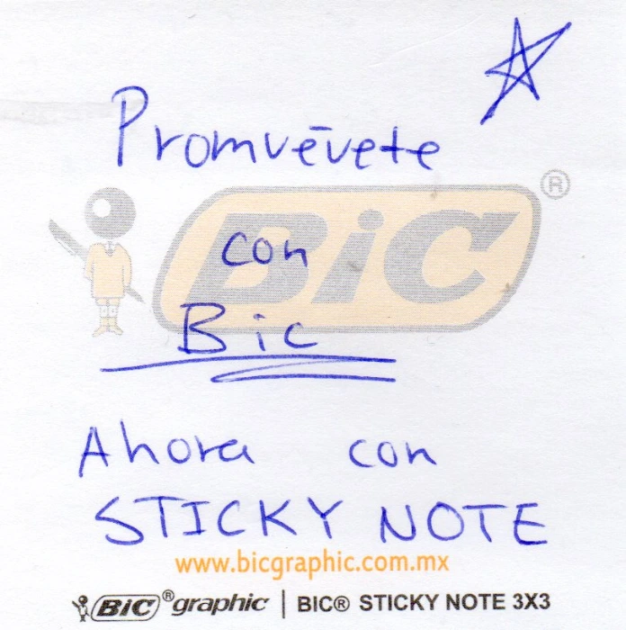 Tinta azul bolígrafo BIC® Clic Stic® escrita sobre una Sticky Note de BIC®